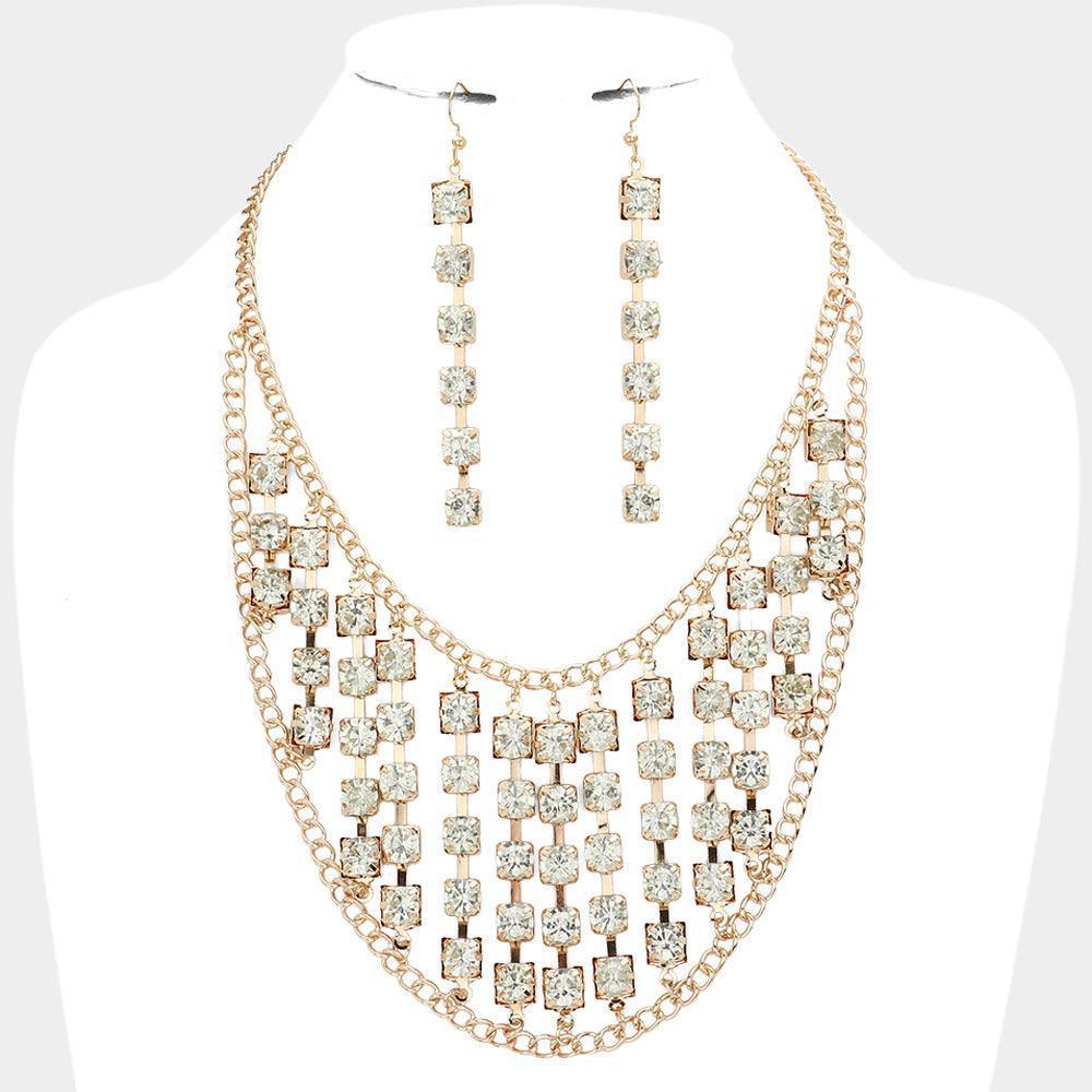 Gold Round Stone Cluster Bib Necklace - Jewelry Store by Erik Rayo