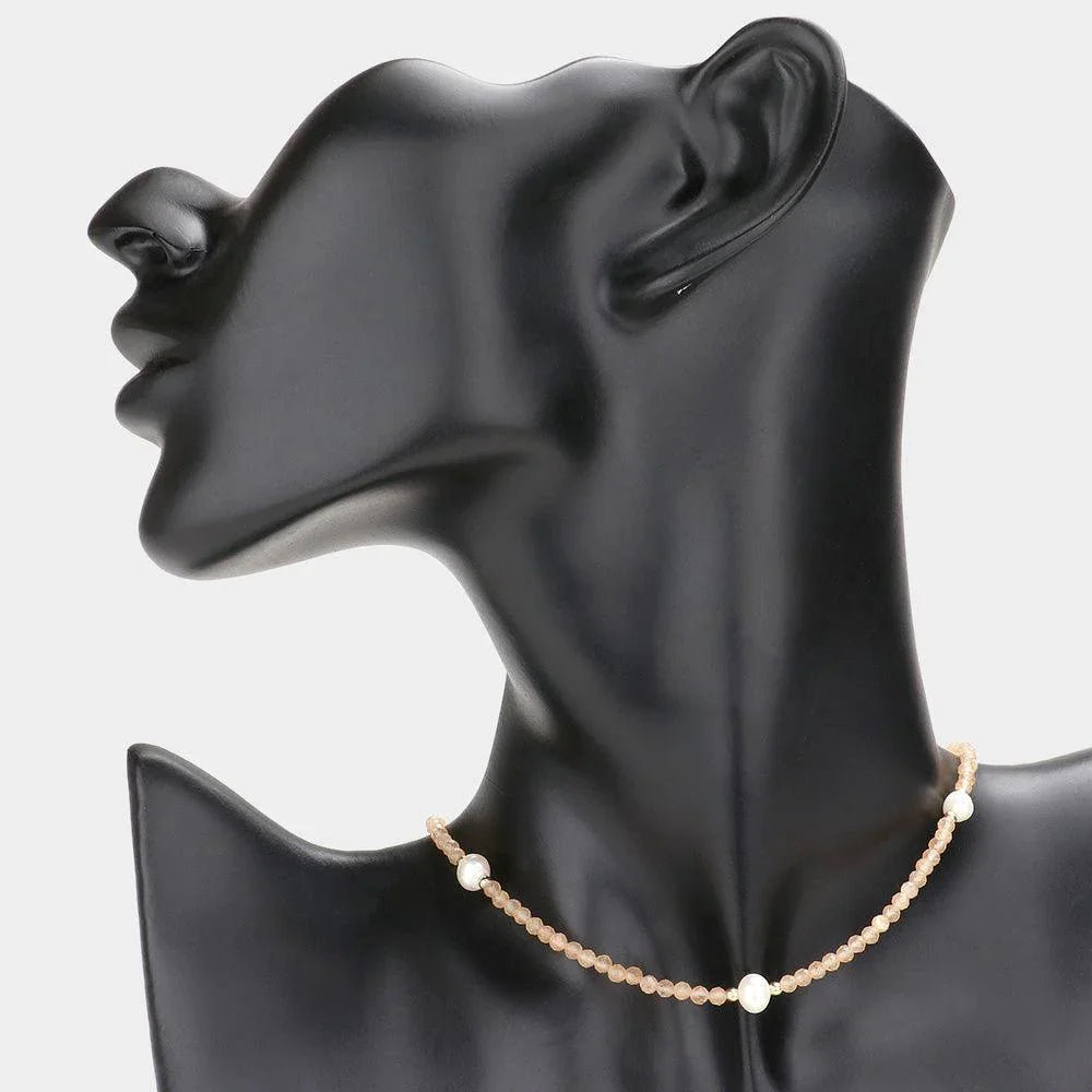 Brown Pearl Accented Faceted Beaded Necklace - Jewelry Store by Erik Rayo