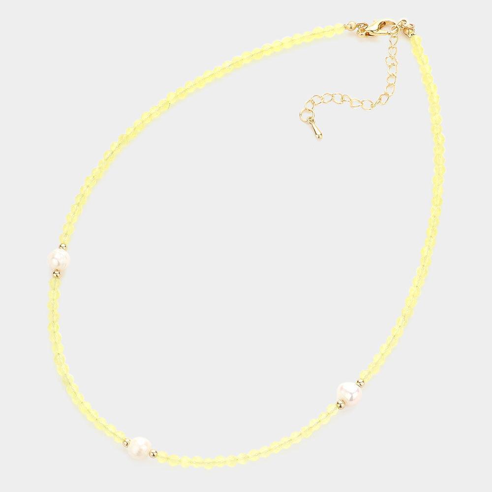 Yellow Pearl Accented Faceted Beaded Necklace