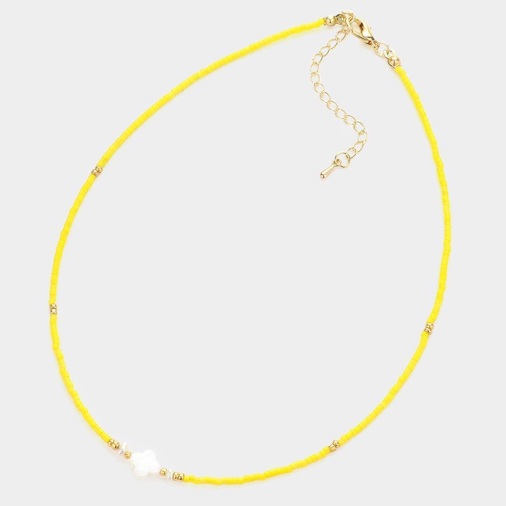 Yellow Quatrefoil Accented Beaded Necklace - Jewelry Store by Erik Rayo