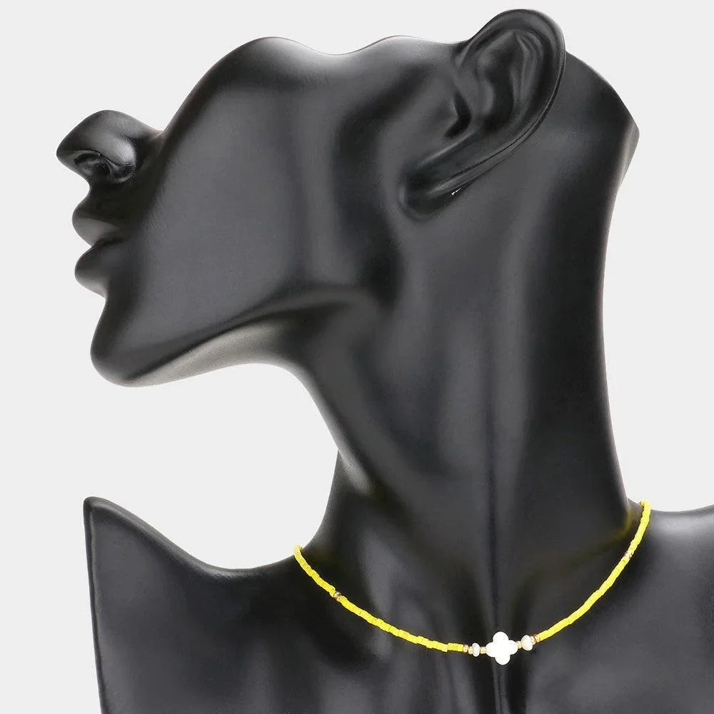 Yellow Quatrefoil Accented Beaded Necklace - Jewelry Store by Erik Rayo