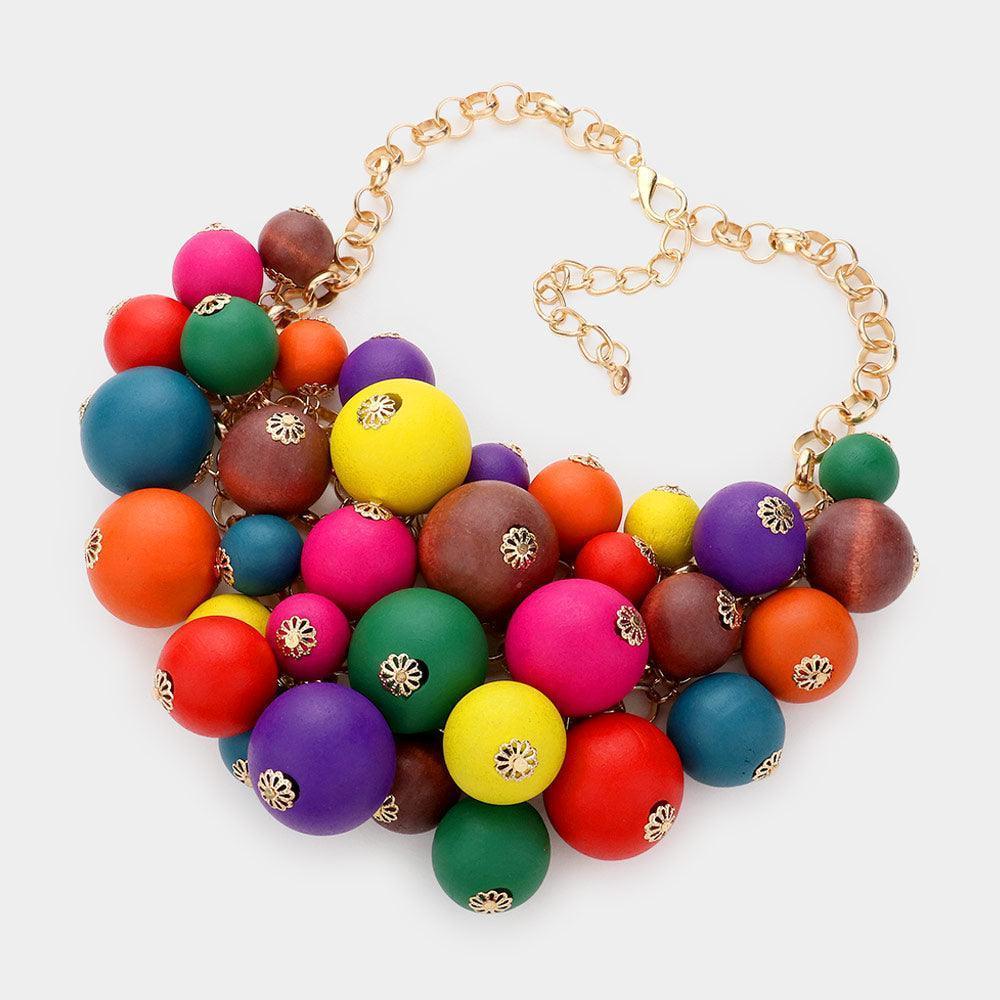 Gold Wooden Ball Cluster Vine Necklace - Jewelry Store by Erik Rayo