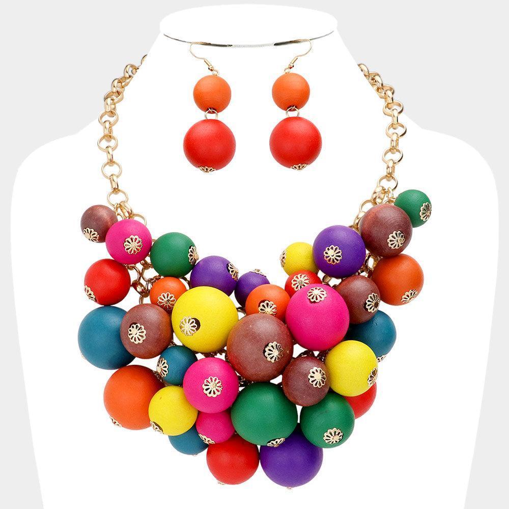 Gold Wooden Ball Cluster Vine Necklace - Jewelry Store by Erik Rayo