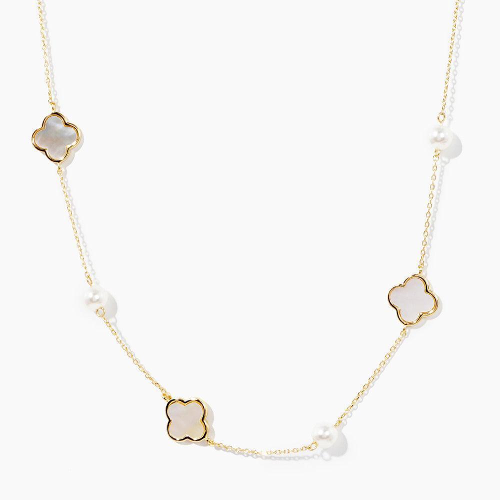 Gold Gold Dipped Mother of Pearl Quatrefoil Station Necklace - Jewelry Store by Erik Rayo