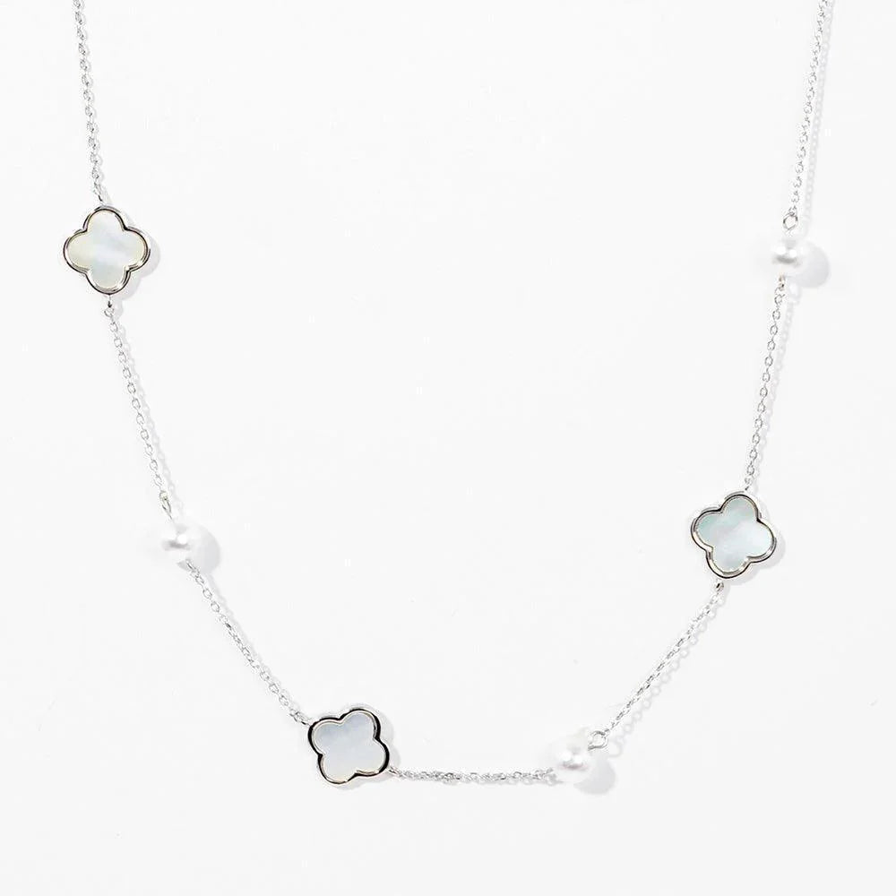 Gold White Gold Dipped Mother of Pearl Quatrefoil Station Necklace - Jewelry Store by Erik Rayo