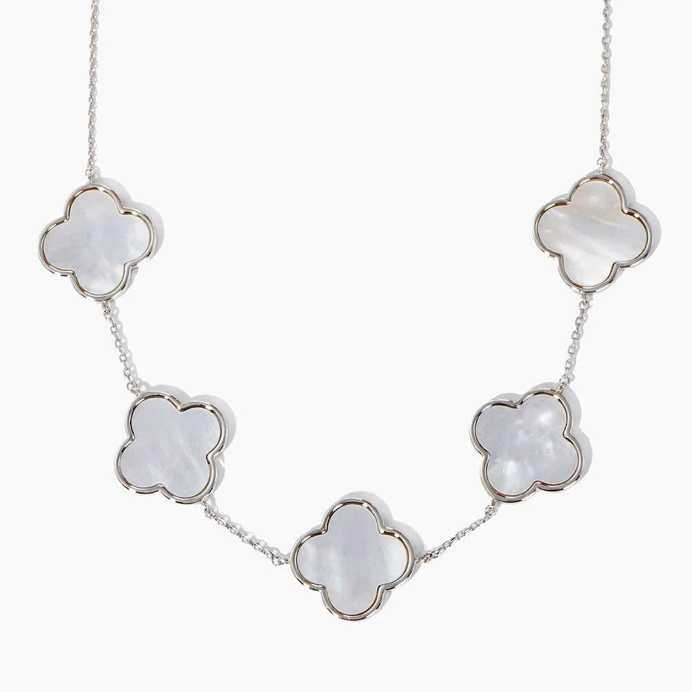 Gold White Gold Dipped Mother of Pearl Quatrefoil Station Necklace - Jewelry Store by Erik Rayo