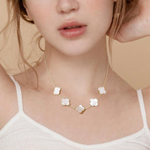 Load image into Gallery viewer, Gold White Gold Dipped Mother of Pearl Quatrefoil Station Necklace
