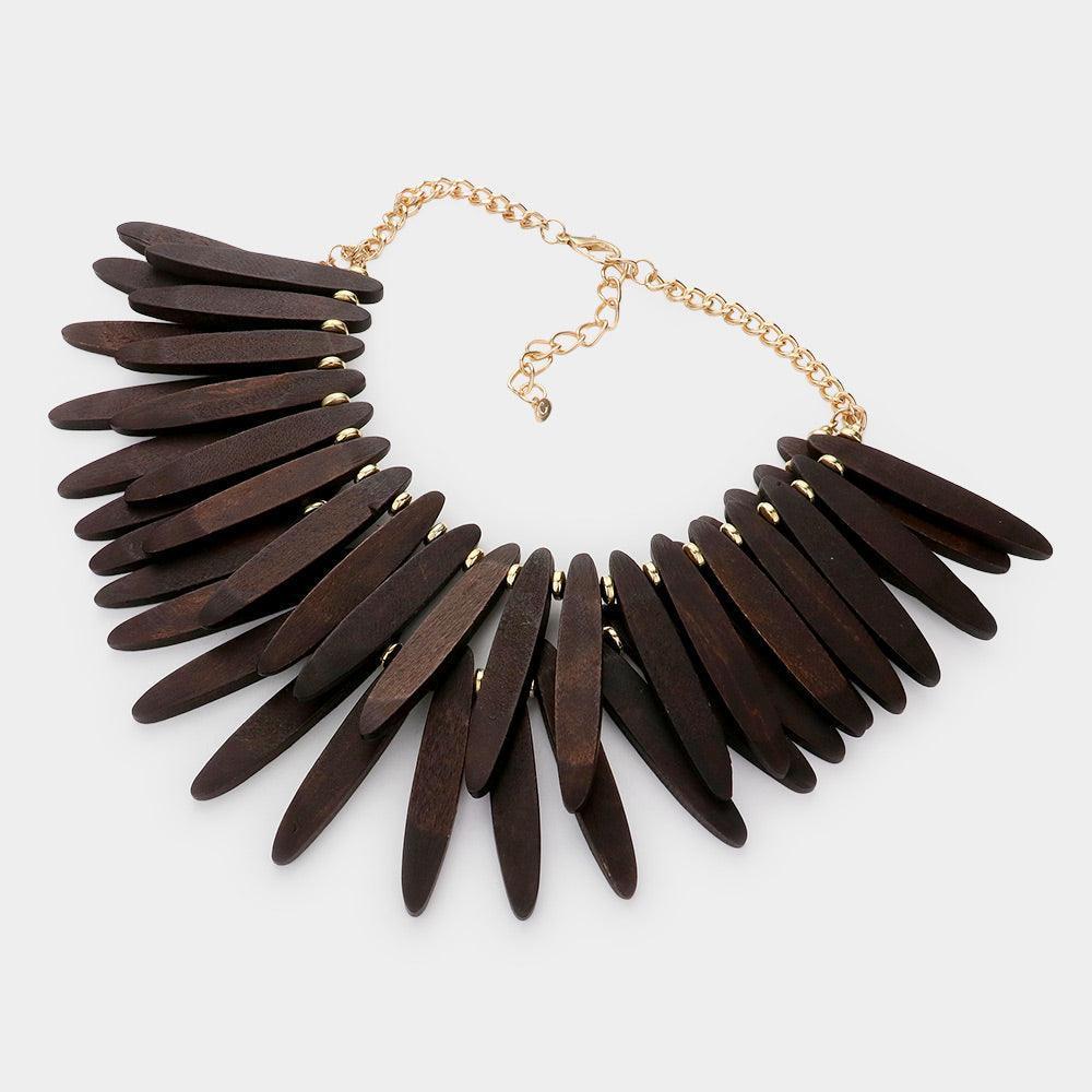Gold Rainbow Wood Double Layered Statement Necklace - Jewelry Store by Erik Rayo