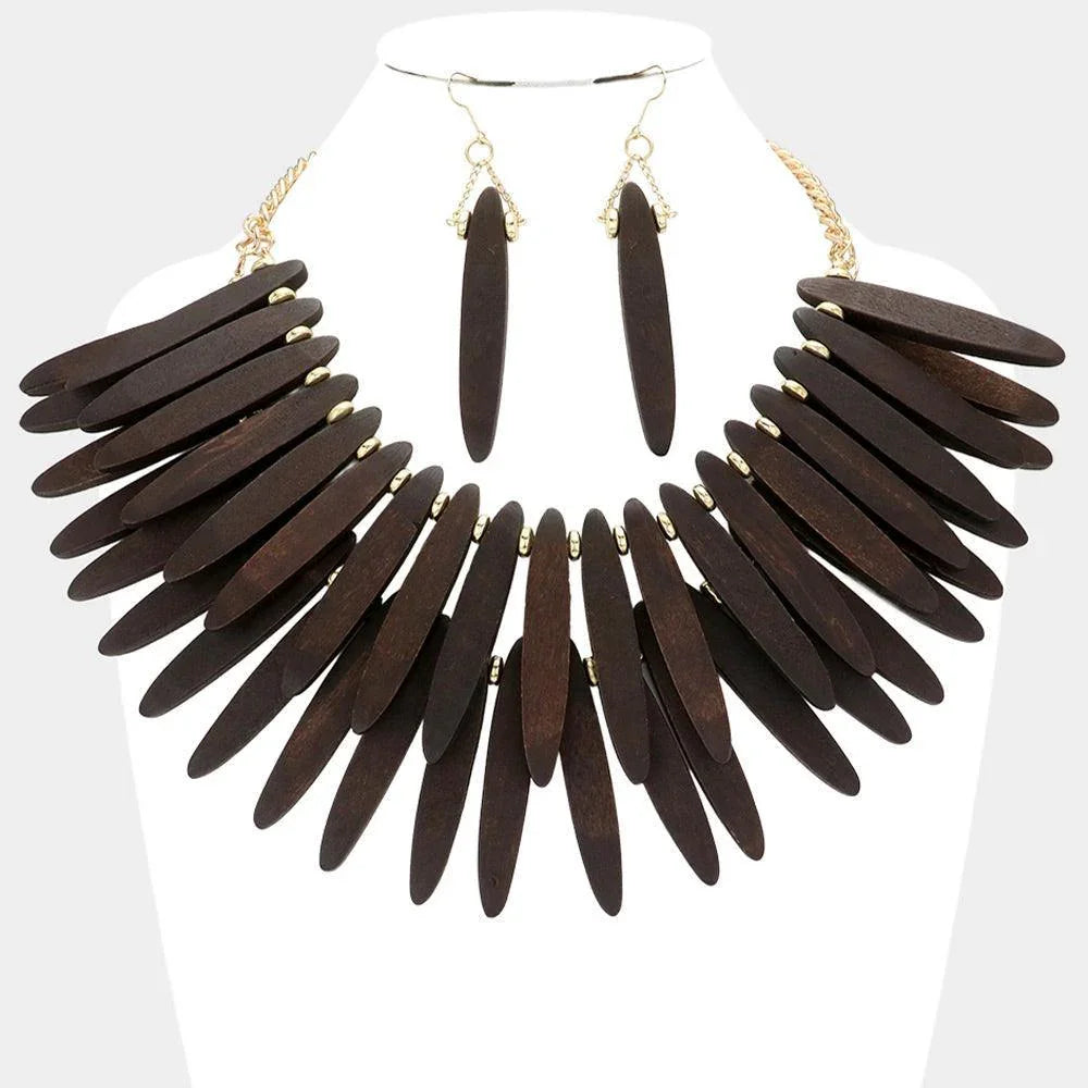 Gold Rainbow Wood Double Layered Statement Necklace - Jewelry Store by Erik Rayo