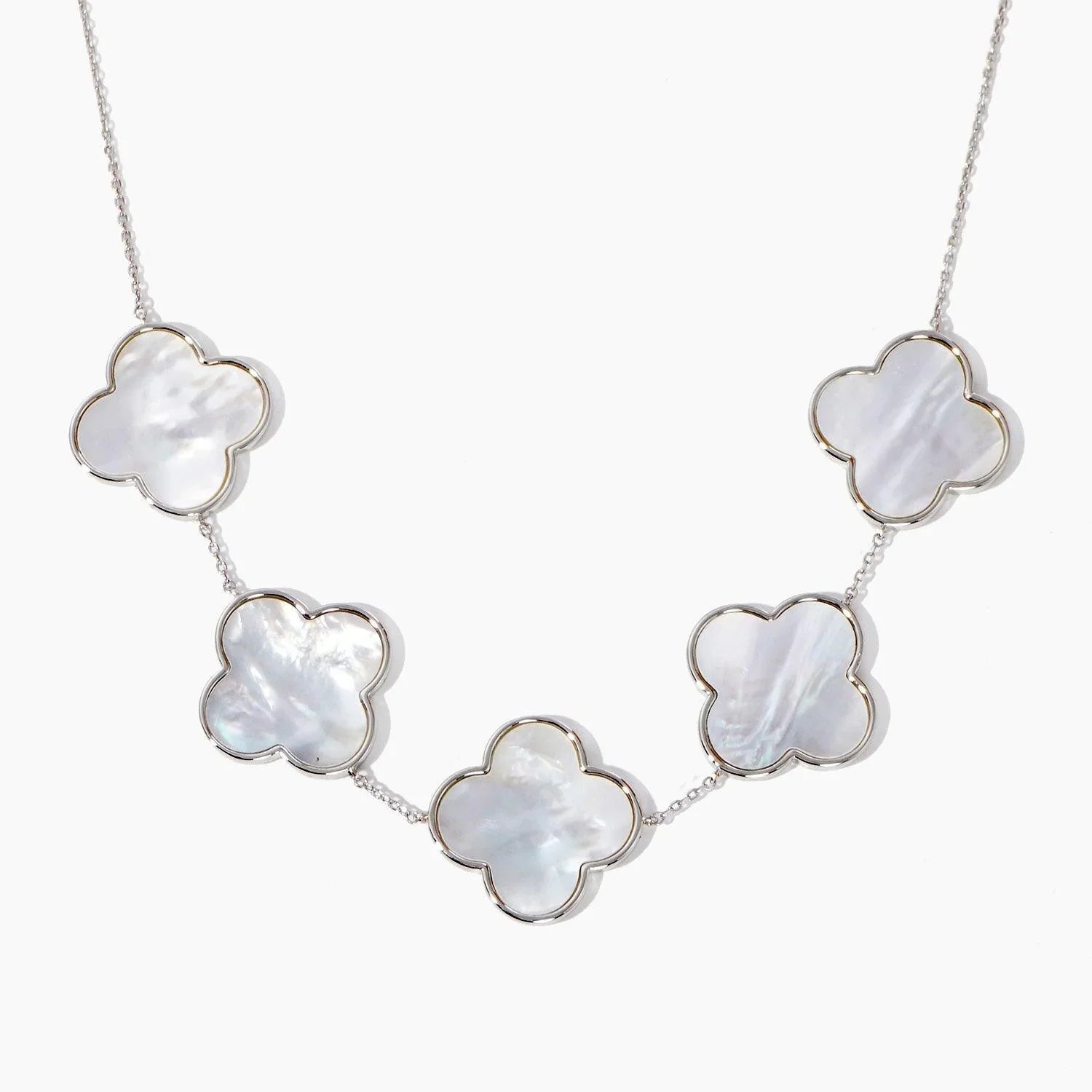 Gold White Gold Dipped Mother of Pearl Quatrefoil Station Necklace - Jewelry Store by Erik Rayo