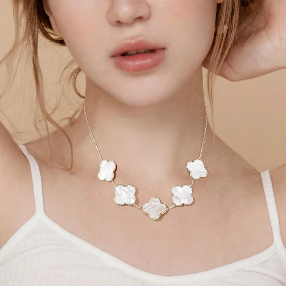 Gold White Gold Dipped Mother of Pearl Quatrefoil Station Necklace - Jewelry Store by Erik Rayo