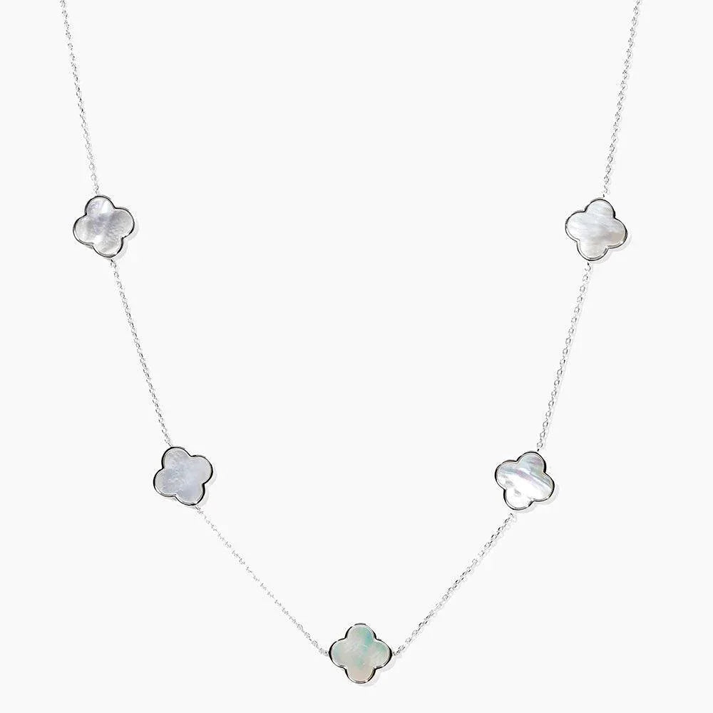Gold White Gold Dipped Mother of Pearl Quatrefoil Station Necklace - Jewelry Store by Erik Rayo