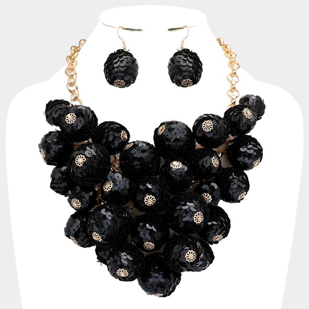 Black Sequin Ball Statement Necklace - Jewelry Store by Erik Rayo