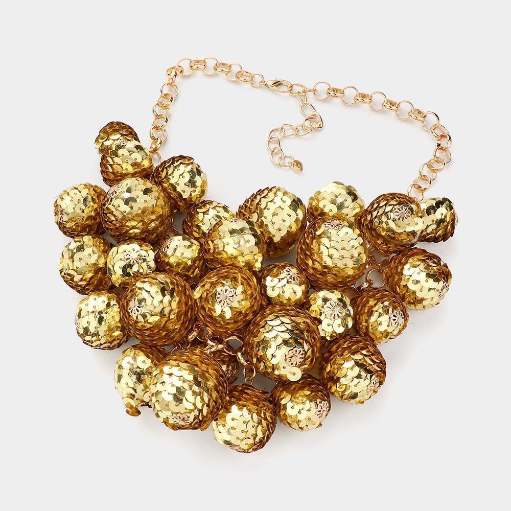 Gold Sequin Ball Statement Necklace - Jewelry Store by Erik Rayo