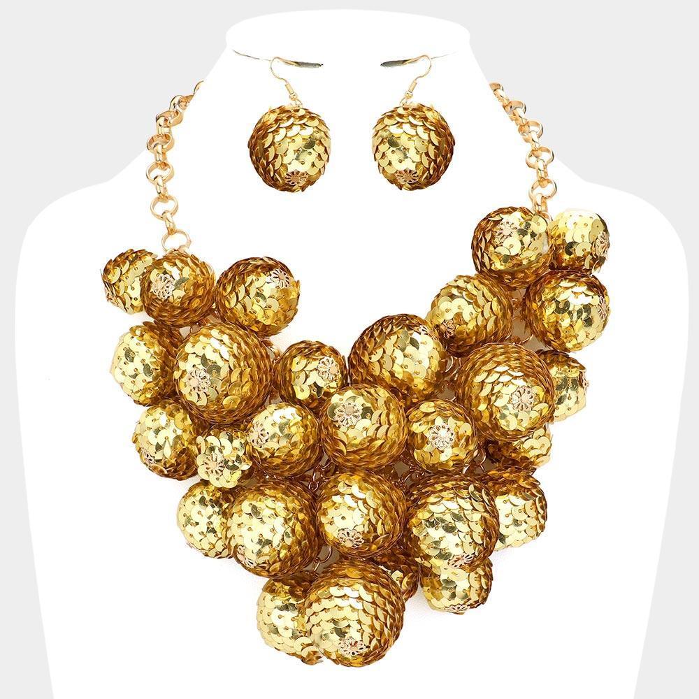 Gold Sequin Ball Statement Necklace - Jewelry Store by Erik Rayo