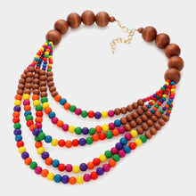 Load image into Gallery viewer, Wood Ball Beaded Multi Layered Statement Necklace
