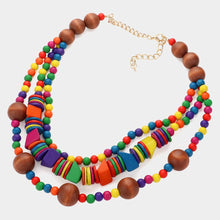 Load image into Gallery viewer, Wood Ball Beaded Triple Layered Statement Necklace
