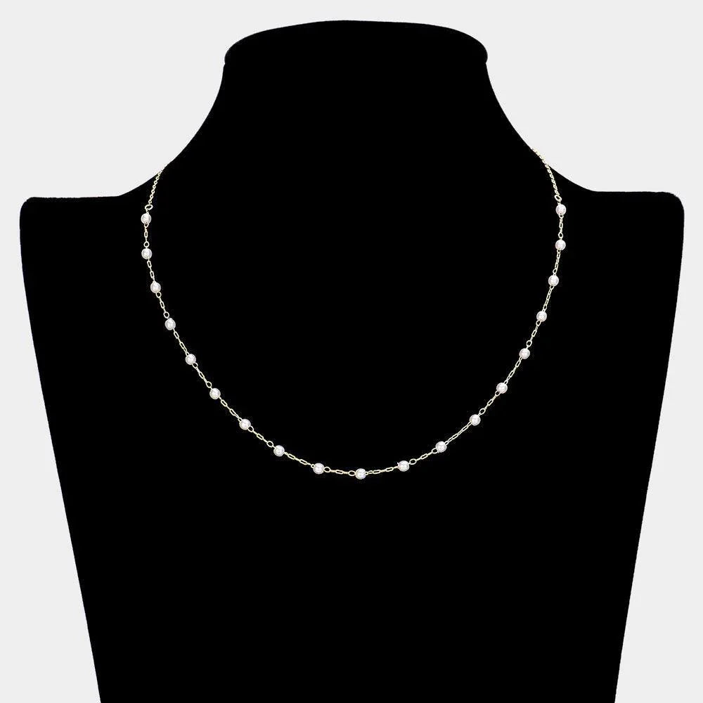 14K Gold Dipped Pearl Station Necklace