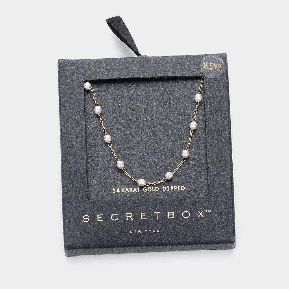 14K Gold Dipped Pearl Station Necklace
