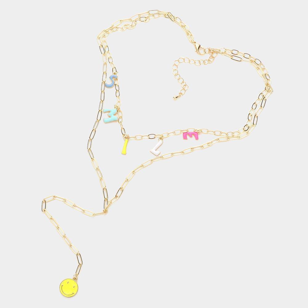 Smile Message Emoji Pendant Double Layered Y Necklace - Jewelry Store by Erik Rayo