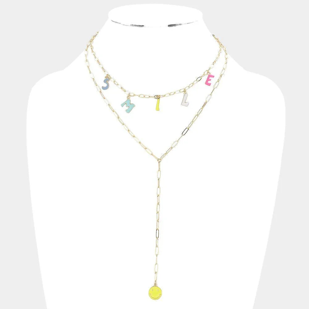 Smile Message Emoji Pendant Double Layered Y Necklace - Jewelry Store by Erik Rayo