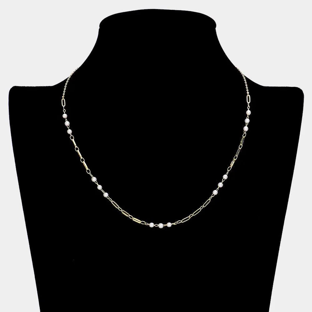 14K Gold Dipped Pearl Paper Clip Chain Necklace - Jewelry Store by Erik Rayo