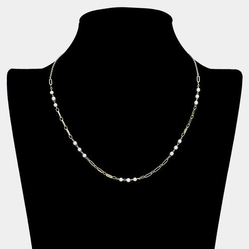 14K Gold Dipped Pearl Paper Clip Chain Necklace - Jewelry Store by Erik Rayo