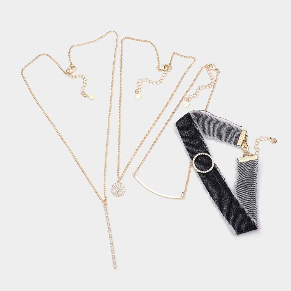 Black 4 piece Fabric Choker Geometric Pendant Necklaces - Jewelry Store by Erik Rayo