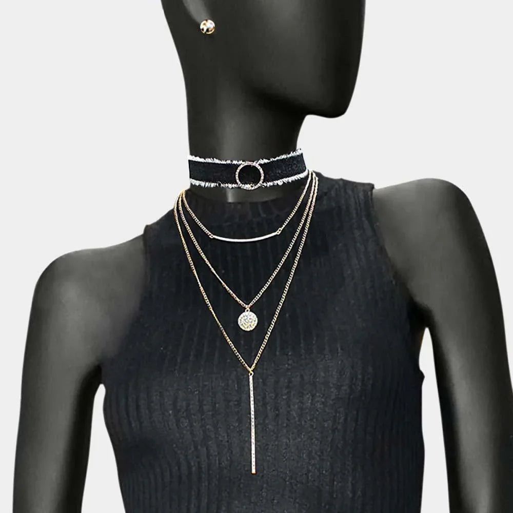 Black 4 piece Fabric Choker Geometric Pendant Necklaces - Jewelry Store by Erik Rayo