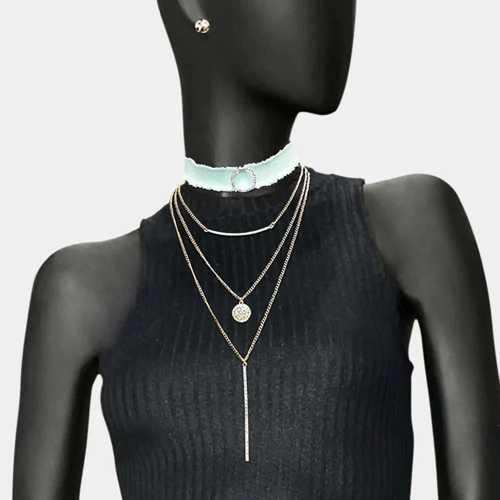 4 piece Fabric Choker Geometric Pendant Necklaces - Jewelry Store by Erik Rayo