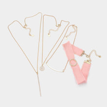 Load image into Gallery viewer, Peach 4 piece Fabric Choker Geometric Pendant Necklaces
