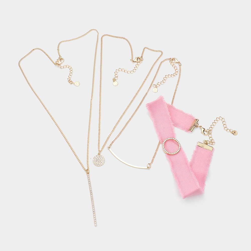 Pink 4 piece Fabric Choker Geometric Pendant Necklaces - Jewelry Store by Erik Rayo