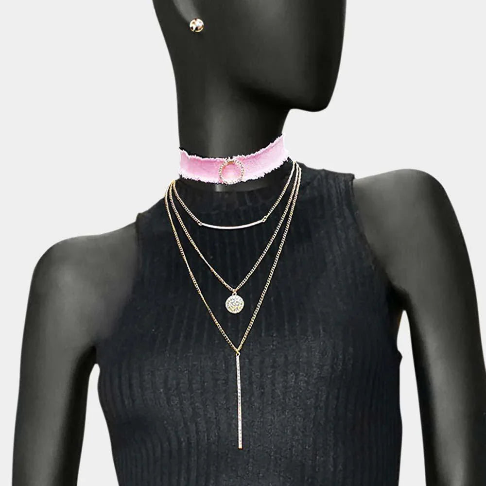 Pink 4 piece Fabric Choker Geometric Pendant Necklaces - Jewelry Store by Erik Rayo