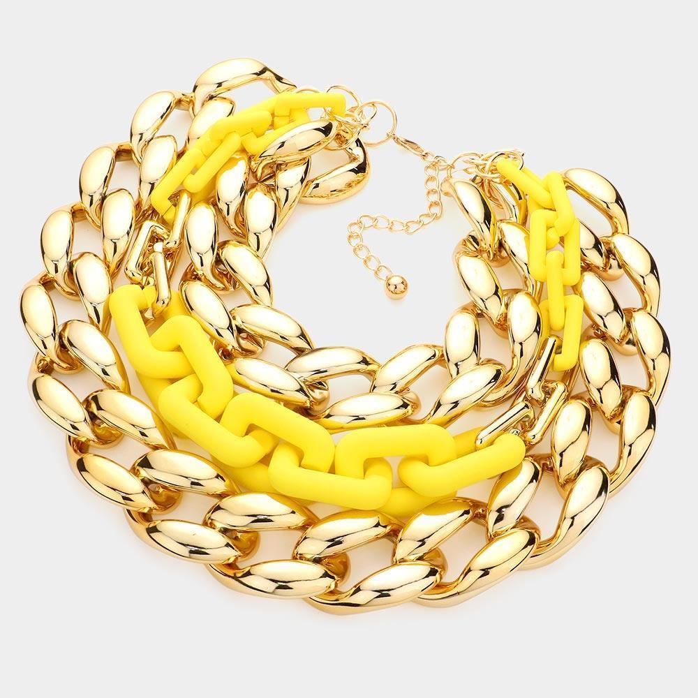 Yellow Chain Colored Open Rectangle Link Triple Layered Necklace - Jewelry Store by Erik Rayo