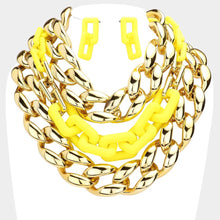 Load image into Gallery viewer, Yellow Chain Colored Open Rectangle Link Triple Layered Necklace
