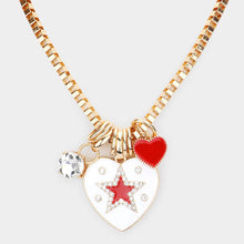 Load image into Gallery viewer, White Star Centered Enamel Heart Round Stone Pendant Necklace
