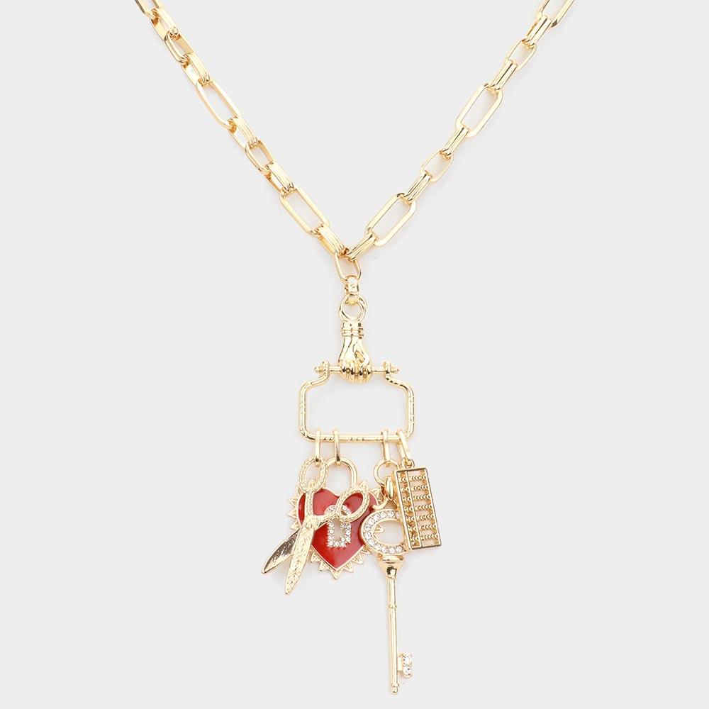 Gold Scissors Heart Key Comb Pendant Necklace - Jewelry Store by Erik Rayo