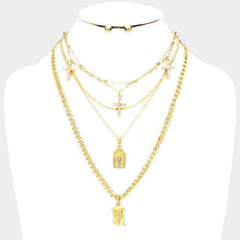 Load image into Gallery viewer, Gold 5PCS Cross Saint Mary Jesus Pendants Bib Necklace
