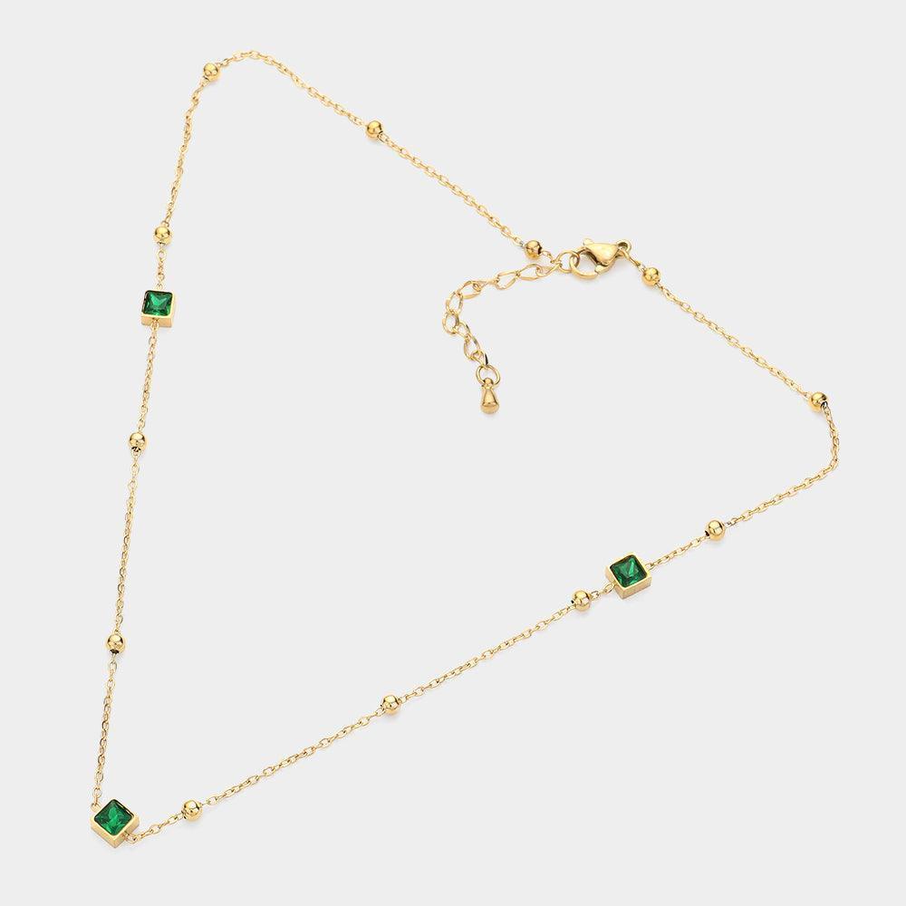 Gold Square Stone Cluster Station Necklace - Jewelry Store by Erik Rayo