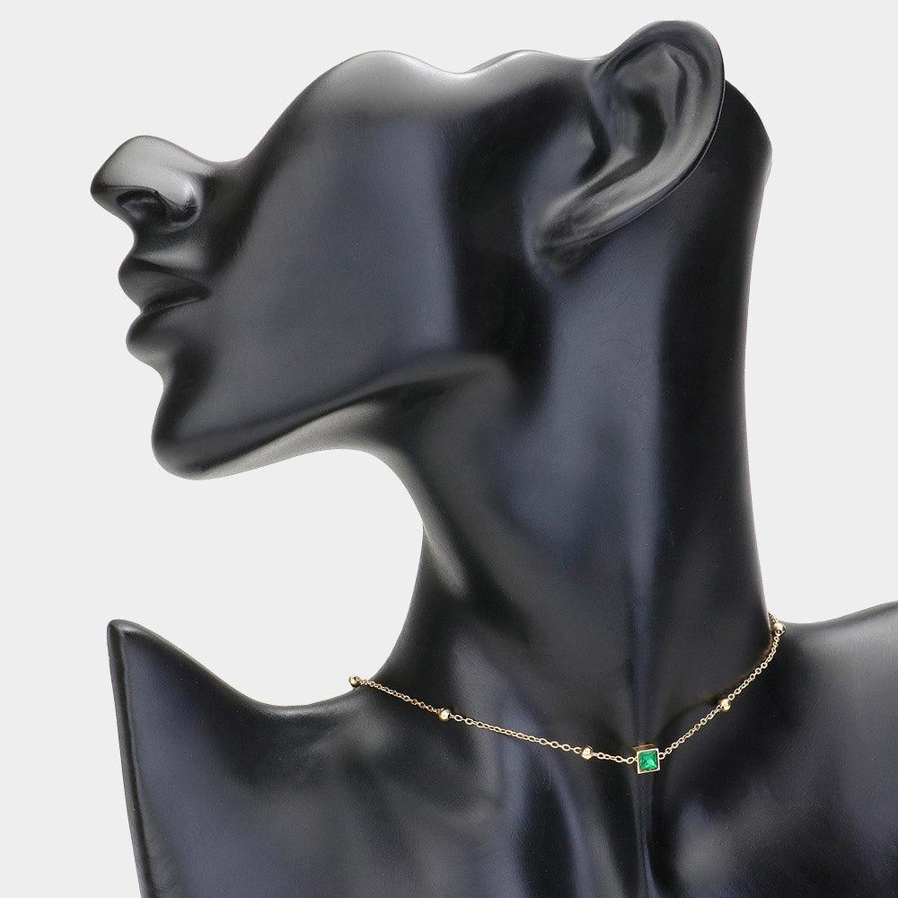Gold Square Stone Cluster Station Necklace - Jewelry Store by Erik Rayo