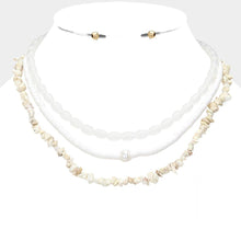 Load image into Gallery viewer, White Natural Stone Oval Heishi Beaded Triple Layered Necklace
