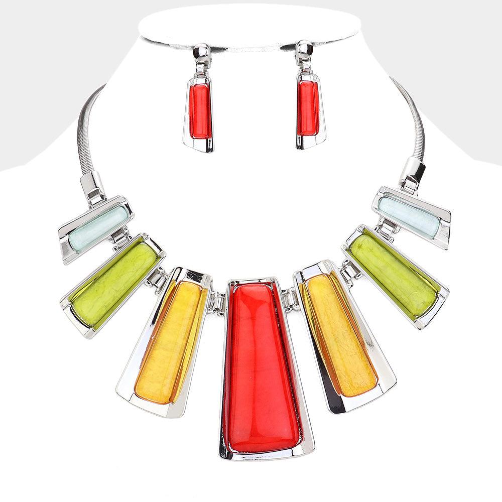 Silver Epoxy Bar Metal Chain Necklace
