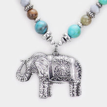 Load image into Gallery viewer, Silver Burnished Metal Elephant Pendant Beaded Necklace
