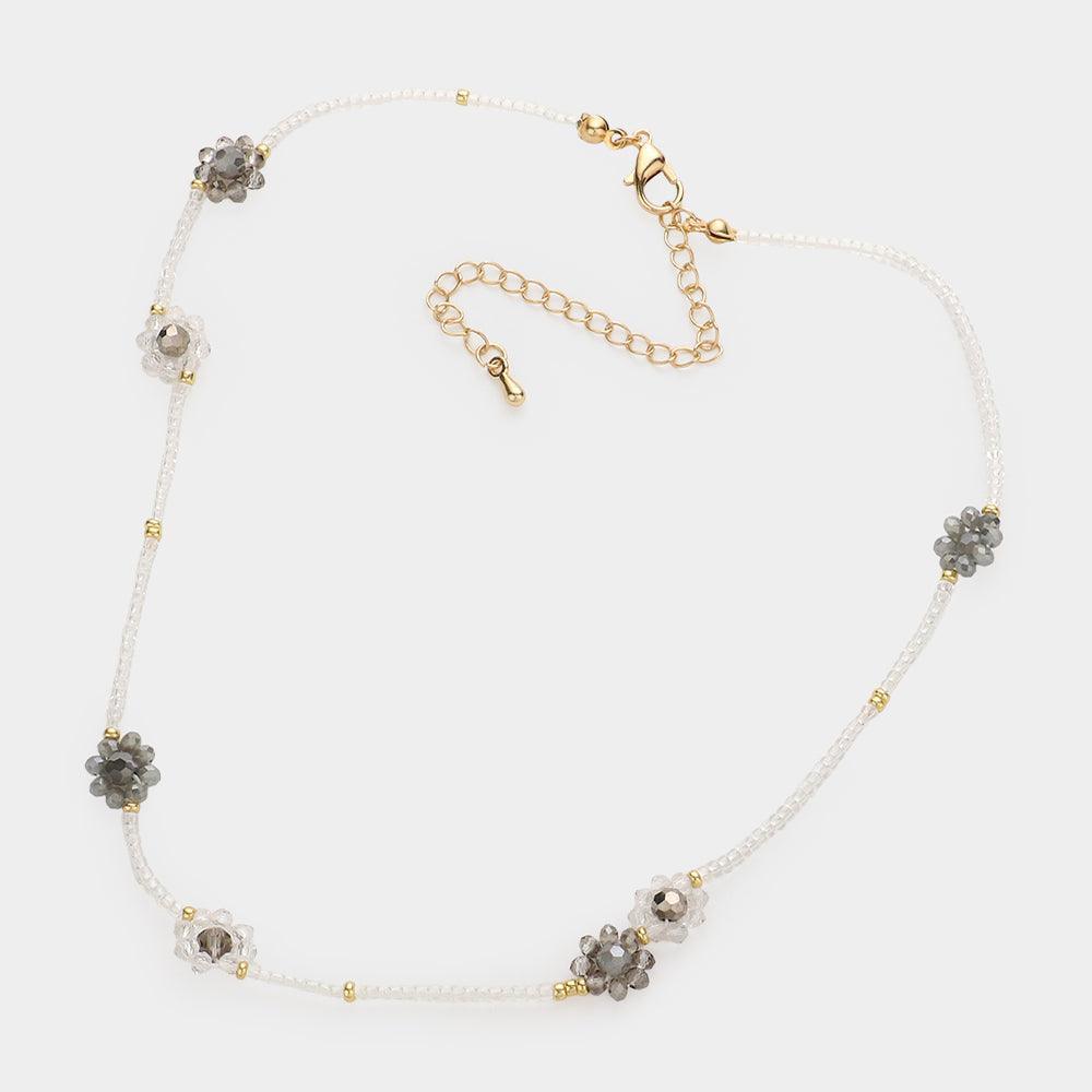 Faceted Beaded Flower Accented Necklace - Jewelry Store by Erik Rayo
