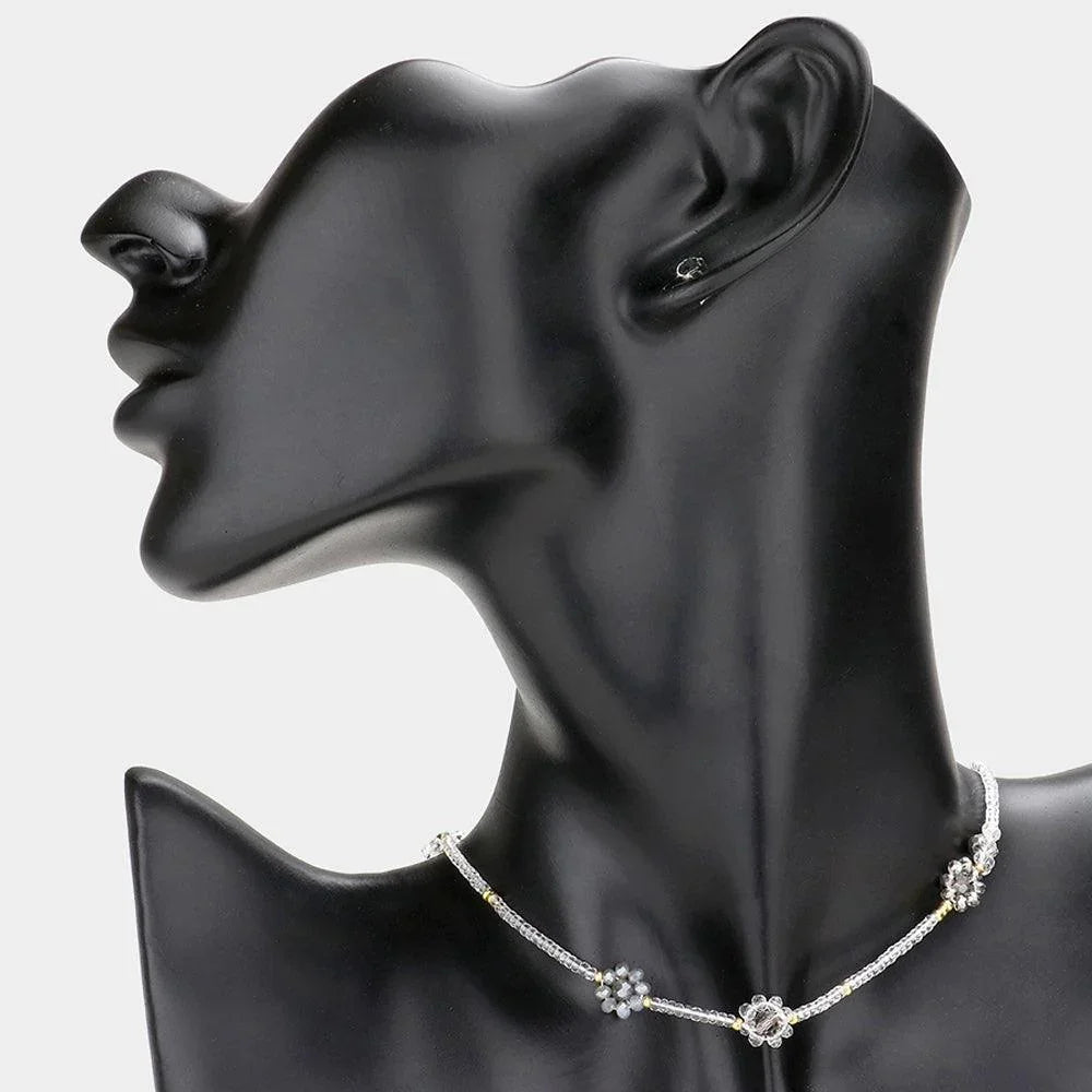Faceted Beaded Flower Accented Necklace - Jewelry Store by Erik Rayo