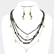 Load image into Gallery viewer, Black Multi Bead Round Metal Layered Necklace
