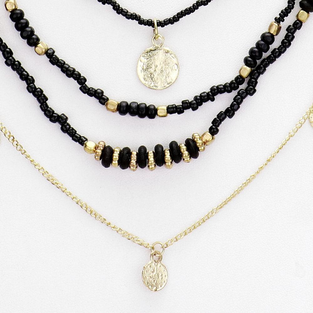 Black Multi Bead Round Metal Layered Necklace - Jewelry Store by Erik Rayo
