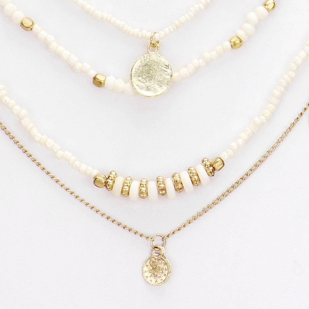 White Multi Bead Round Metal Layered Necklace - Jewelry Store by Erik Rayo