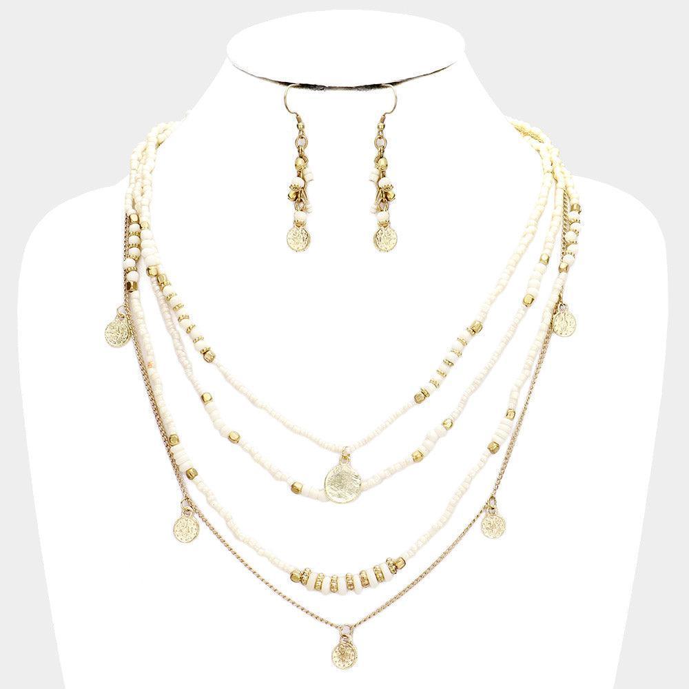 White Multi Bead Round Metal Layered Necklace - Jewelry Store by Erik Rayo