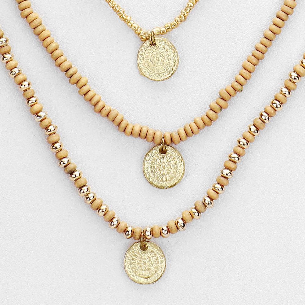 Gold Multi Bead Round Metal Pendant Layered Necklace - Jewelry Store by Erik Rayo